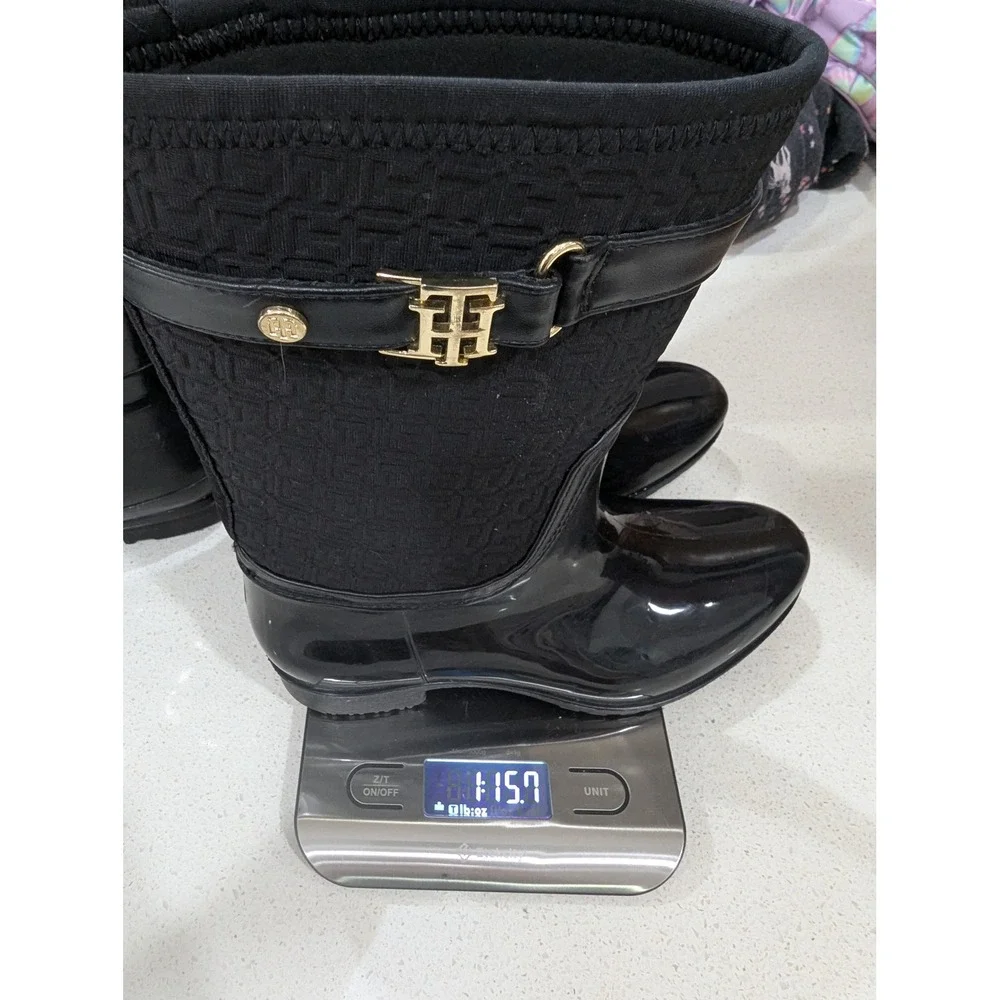 Tommy Hilfiger Rain Boots Black Floredo Monogram Buckle 6M